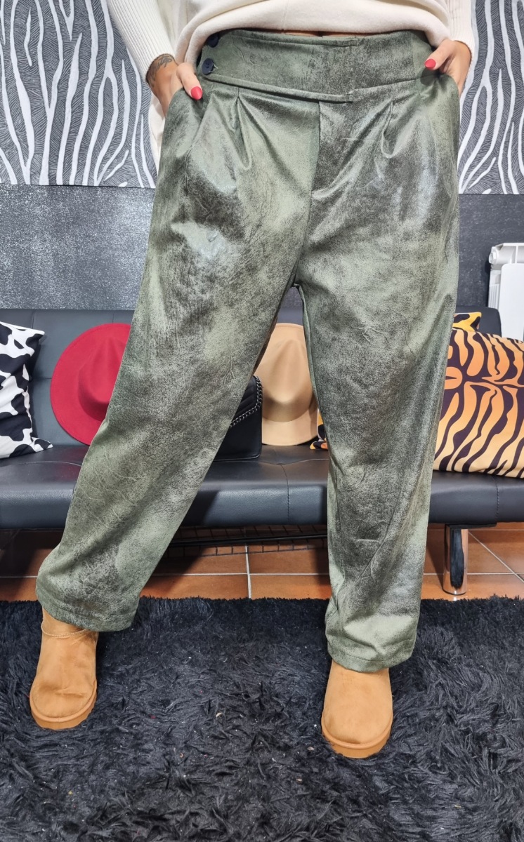 Pantalone pelle invecchiata verde